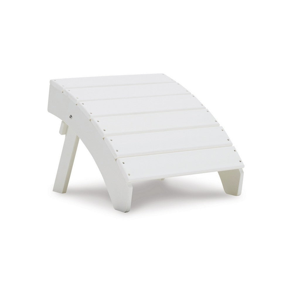 Suen 20 Inch Ottoman Footrest, Outdoor White Sloped Slatted Style, Steel By Casagear Home