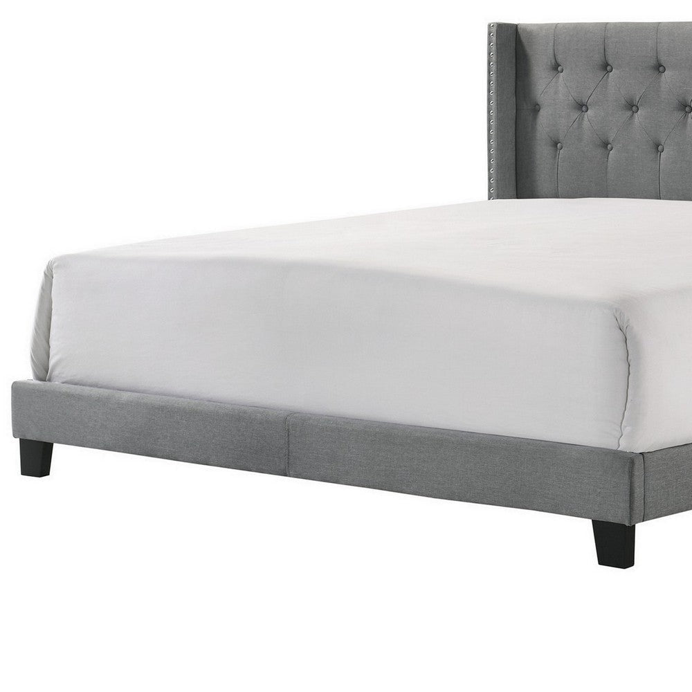 Lih California King Bed Wingback Tufted Headboard Wood Legs Gray By Casagear Home BM311801