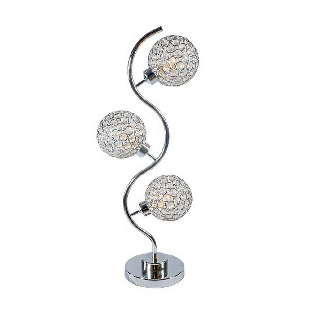 Denise 32 Inch Table Lamp, Metal Frame, Round Base Glass, Crystals, Silver By Casagear Home