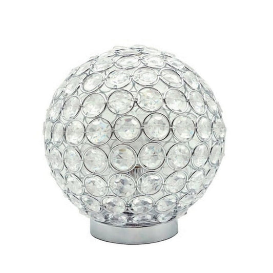 Denise 9 Inch Table Lamp, Round Metal Base, Crystal Ball Shade, Silver By Casagear Home