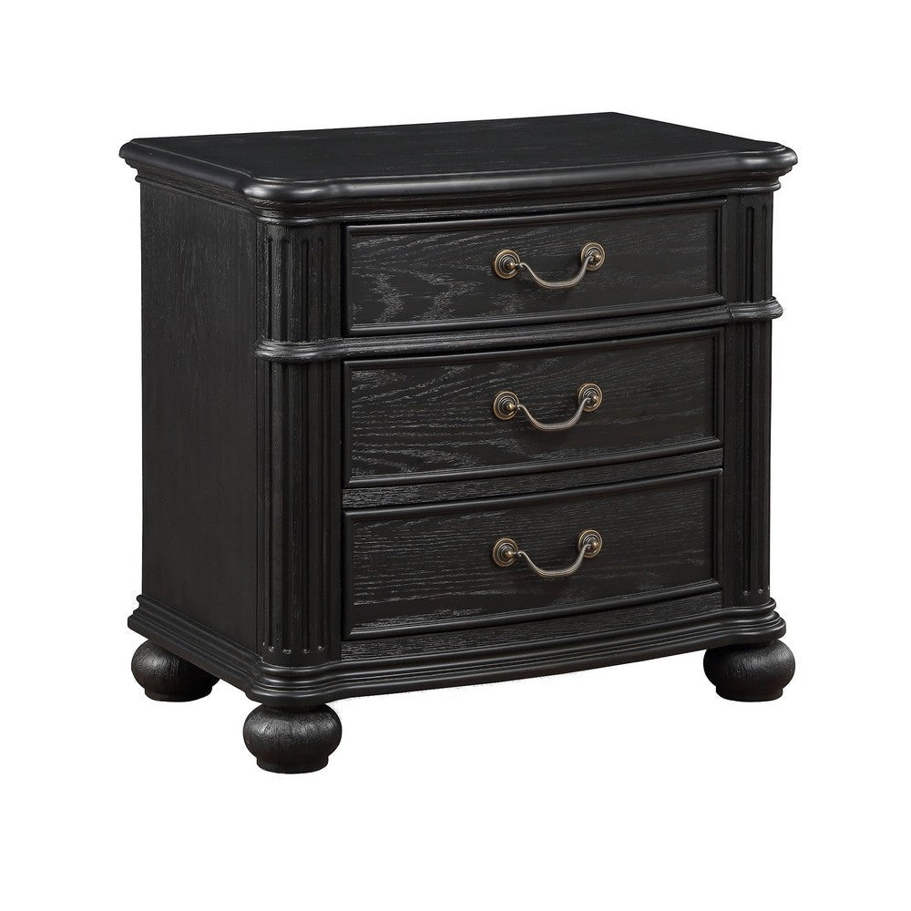 Berry 27 Inch Nightstand, Wood, Metal Handles, 3 Drawers, Classic Black By Casagear Home