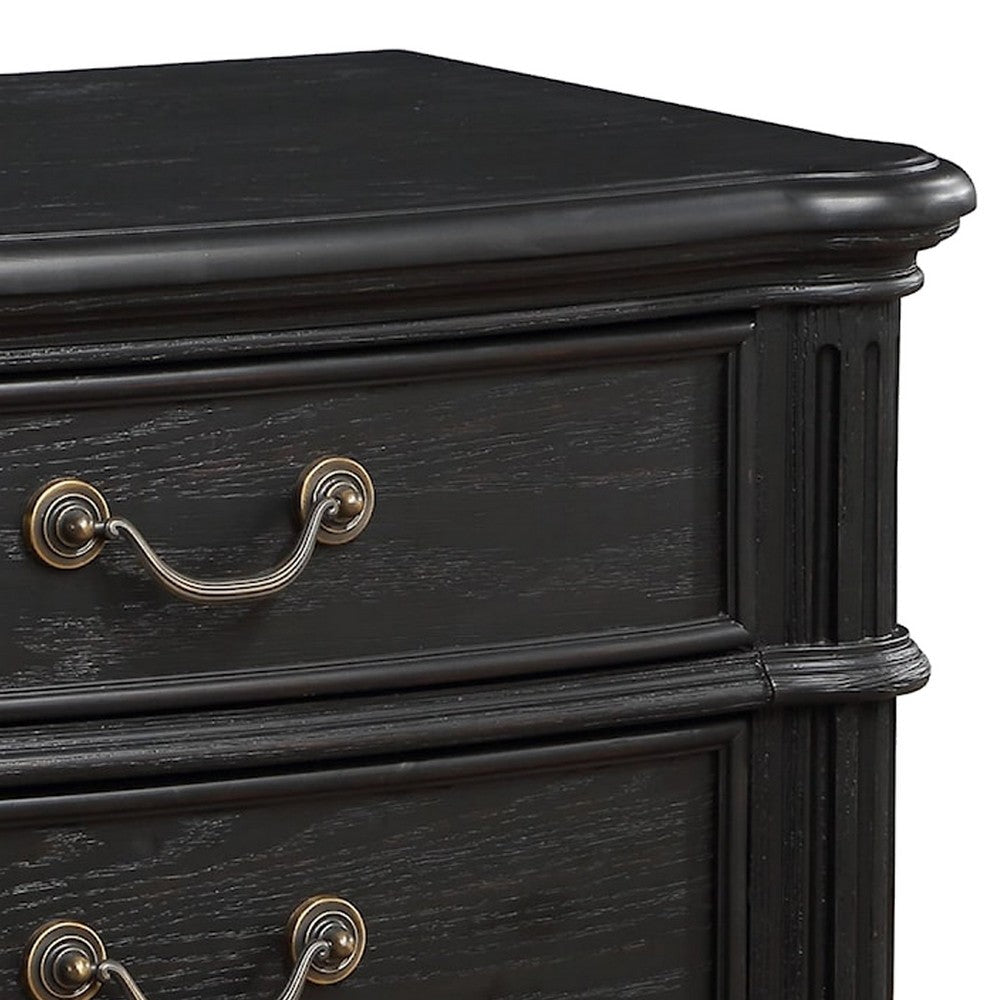 Berry 27 Inch Nightstand Wood Metal Handles 3 Drawers Classic Black By Casagear Home BM311808