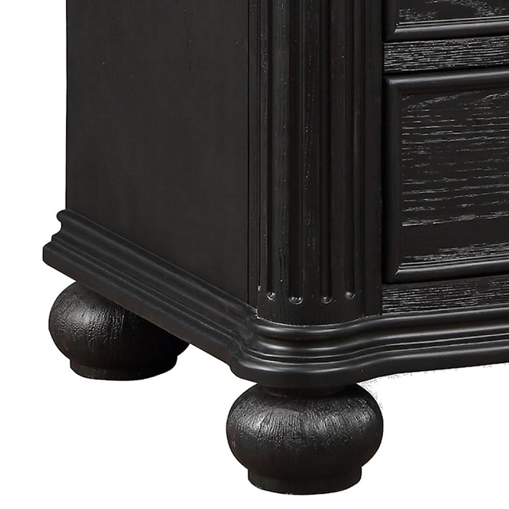 Berry 27 Inch Nightstand Wood Metal Handles 3 Drawers Classic Black By Casagear Home BM311808