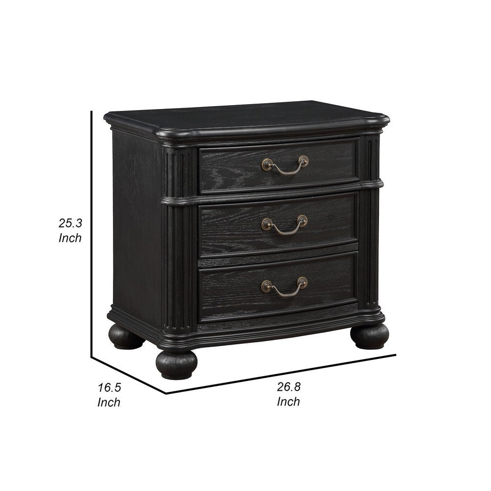 Berry 27 Inch Nightstand Wood Metal Handles 3 Drawers Classic Black By Casagear Home BM311808