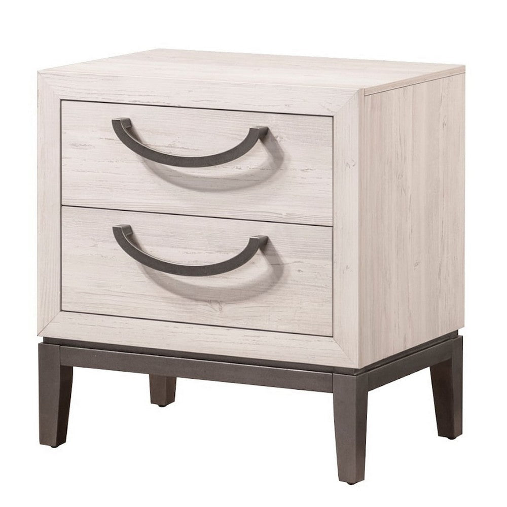 Vice 25 Inch Nightstand, Wood Frame, 2 Drawers, Metal Handles, Beige, Brown By Casagear Home