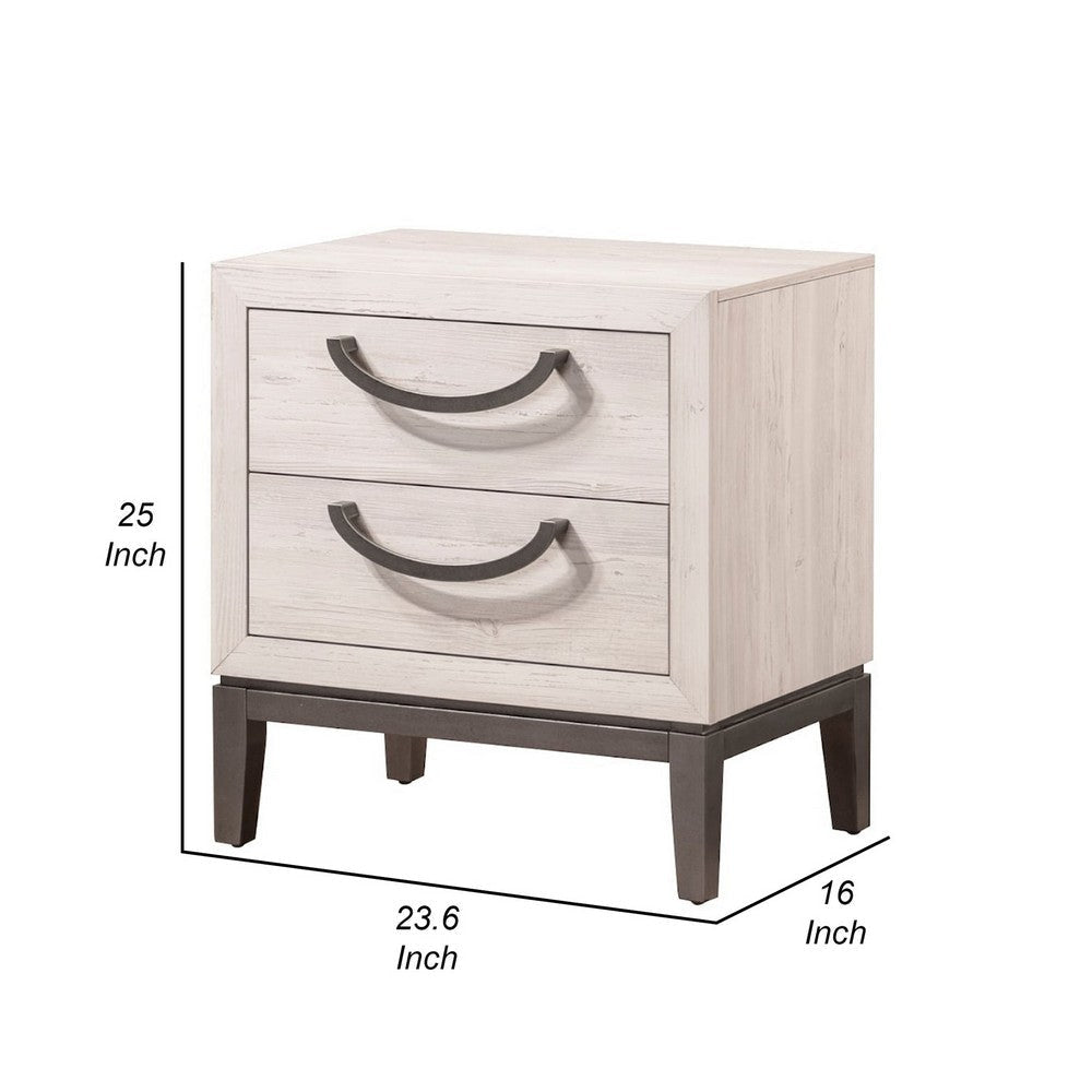 Vice 25 Inch Nightstand Wood Frame 2 Drawers Metal Handles Beige Brown By Casagear Home BM311814