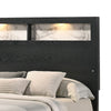 Yoh Queen Size Bed Wood Headboard with Lights and Shelves Black By Casagear Home BM311819