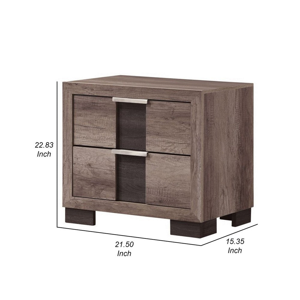 Rangley 24 Inch Nightstand 2 Drawers Chrome Metal Handles Brown Wood By Casagear Home BM311822