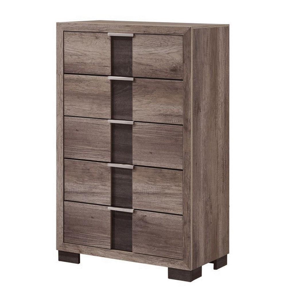 Rangley 47 Inch Tall Dresser Chest, Wood, 5 Drawers, Metal Handles, Brown By Casagear Home