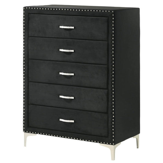 Moha 50 Inch Tall Dresser Chest, 5 Drawers, Metal Handles, Black Velvet By Casagear Home