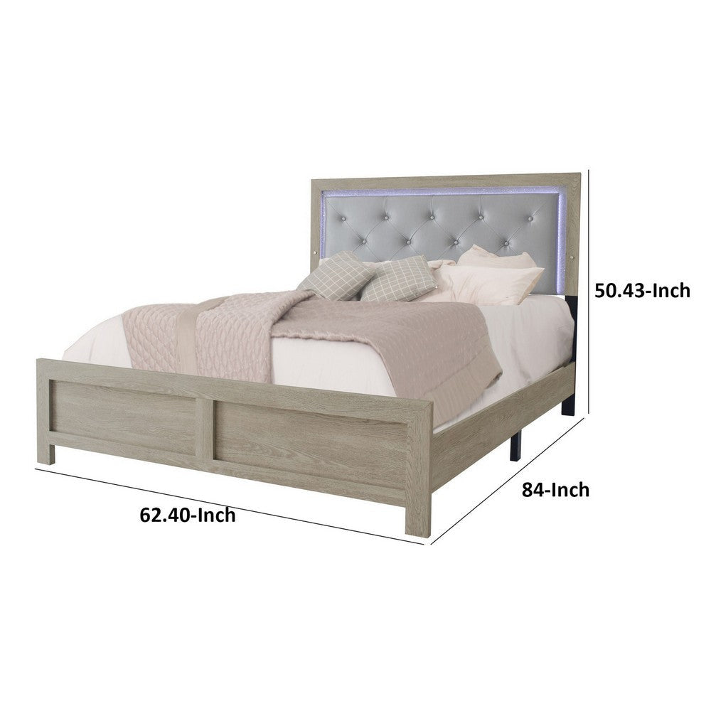 Ancy Queen Size Bed Tufted and Upholstered Headboard Light Gray Finish By Casagear Home BM311830