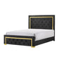 Robin Full Size Bed, Platform Base, Gold, Button Tufted Black Upholstery By Casagear Home