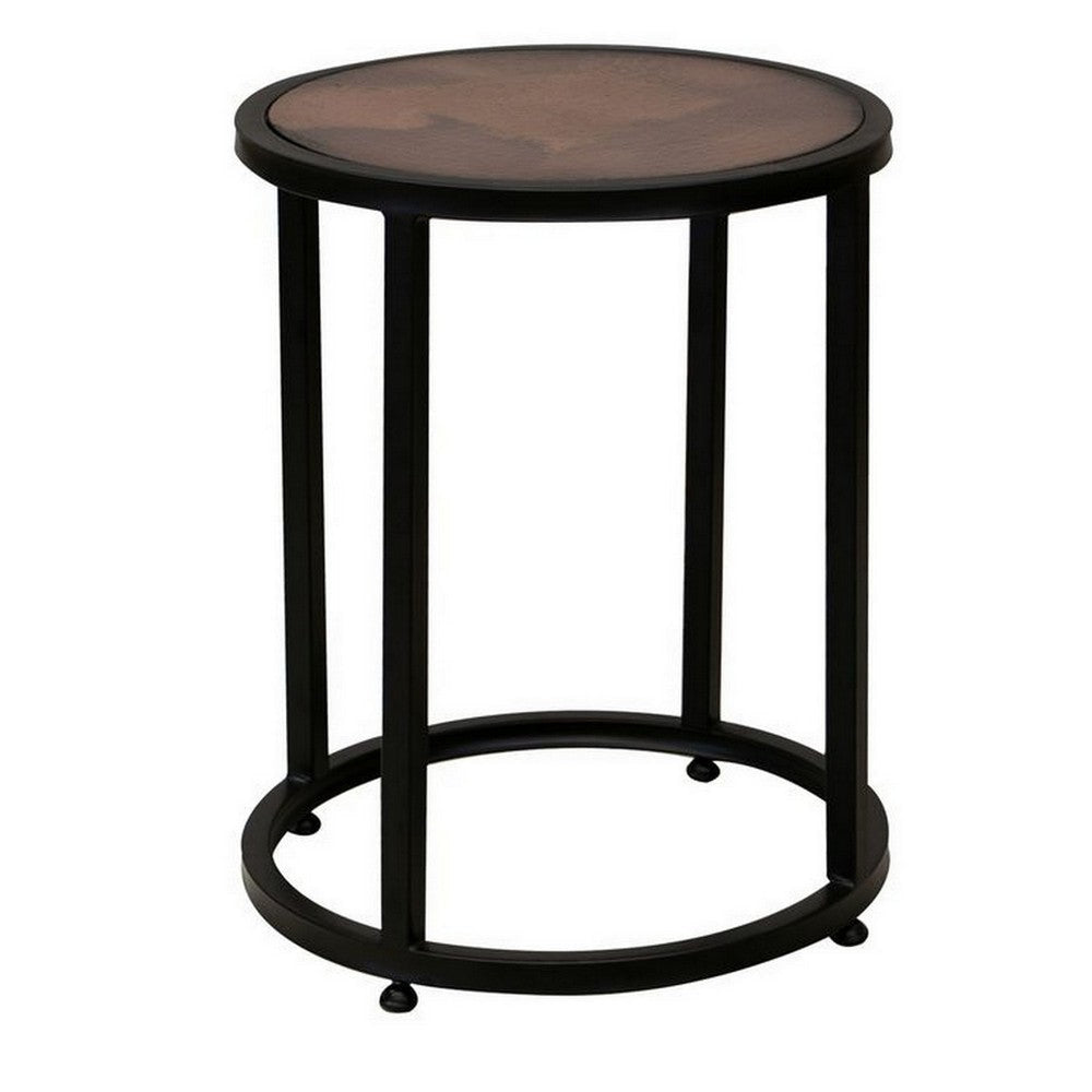 Berry 24 Inch Side End Table Copper Round Top Caster Wheels Black Metal By Casagear Home BM311851