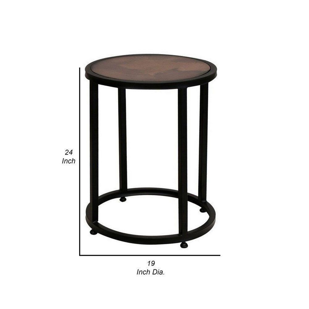 Berry 24 Inch Side End Table Copper Round Top Caster Wheels Black Metal By Casagear Home BM311851