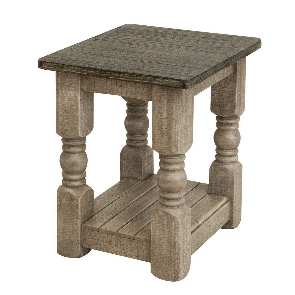 Nite 24 Inch Chairside Table Square Top Lower Shelf Brown Wood Frame By Casagear Home BM311875