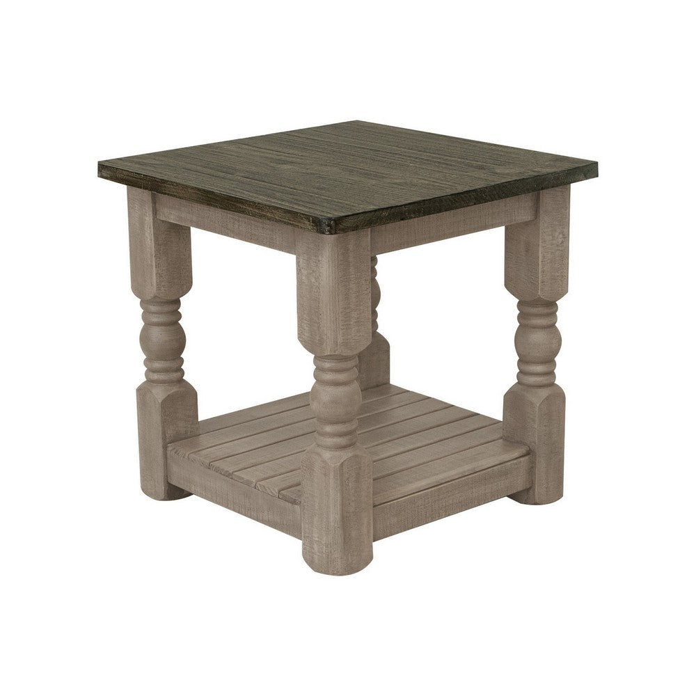 Nite 25 Inch Side End Table Square Top Lower Shelf Rustic Brown Wood By Casagear Home BM311876