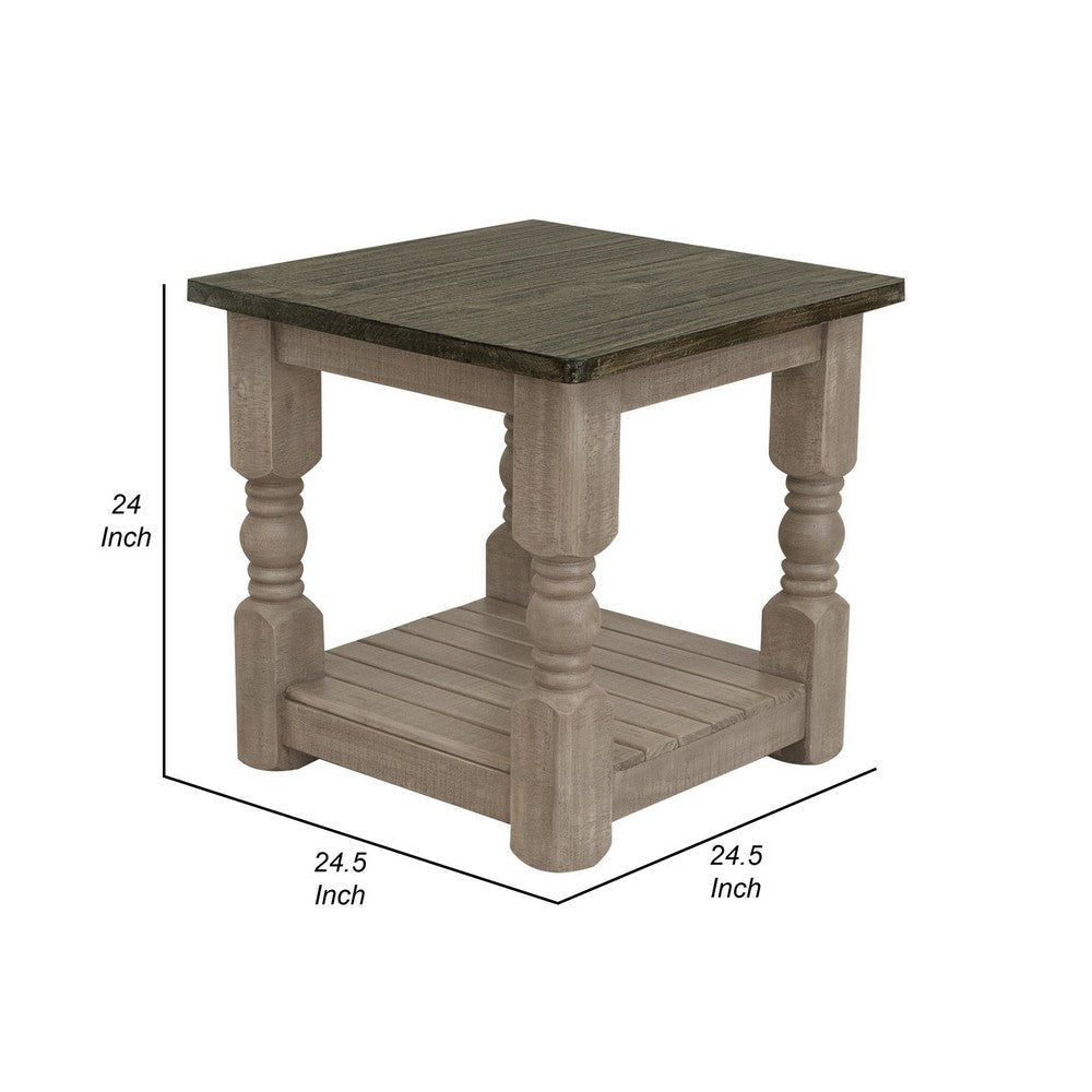 Nite 25 Inch Side End Table Square Top Lower Shelf Rustic Brown Wood By Casagear Home BM311876