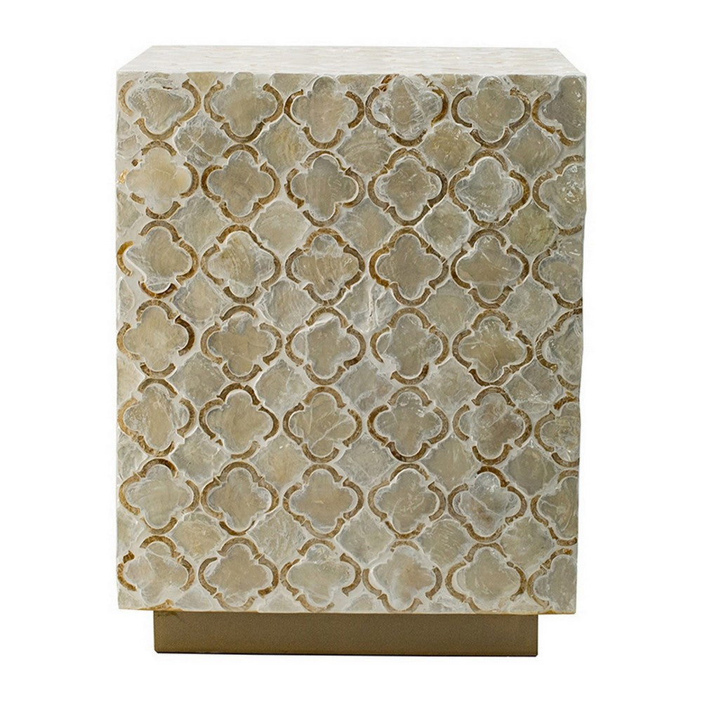 18 Inch Accent Side End Table Stool Square Cream Capiz Gold Base By Casagear Home BM311929