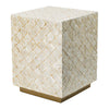 18 Inch Accent Side End Table Stool, Square, Cream Capiz, Gold Base By Casagear Home