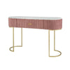 Jeah 47 Inch Console Table, 1 Drawer, Curved Gold Iron Base, Pink Fabric By Casagear Home