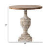 31 Inch Accent Side Table Pedestal Urn Base Round Top Antique White By Casagear Home BM311949