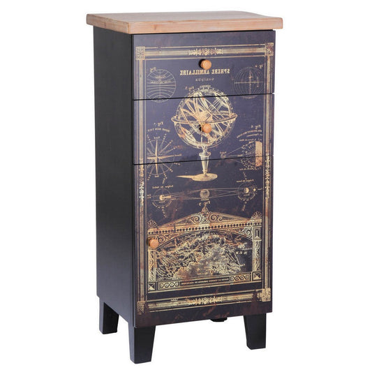 39 Inch Small Accent Cabinet, 2 Drawers, Door, Celestial Design, Black By Casagear Home