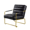 30 Inch Accent Chair, Gold Iron Frame, Channel Tufted Black Faux Leather By Casagear Home