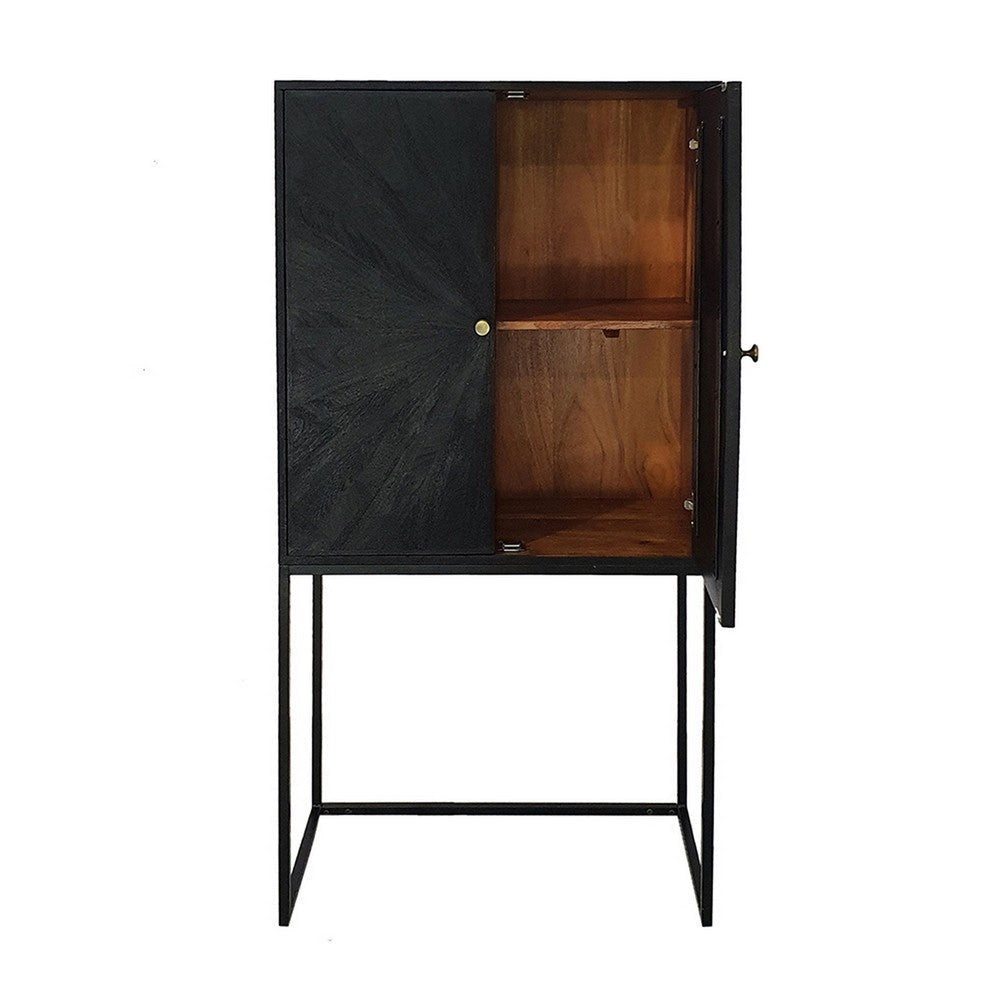 59 Inch Accent Cabinet 2 Doors Iron Stand Acacia Wood MDF Black By Casagear Home BM311994