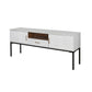 72 Inch TV Media Entertainment Console, 2 Doors, White Wood, Black Iron By Casagear Home