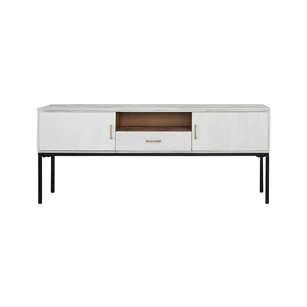 72 Inch TV Media Entertainment Console 2 Doors White Wood Black Iron By Casagear Home BM311995