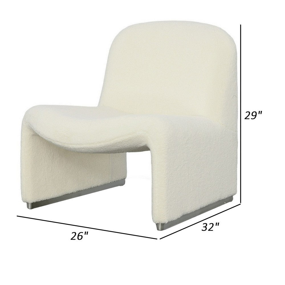 32 Inch Accent Chair Curved Sloped Back Off White Fabric Upholstery By Casagear Home BM312011