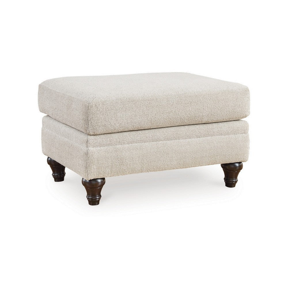 Vlea 34 Inch Ottoman, Chevron Effect, Light Beige Polyester Upholstery By Casagear Home