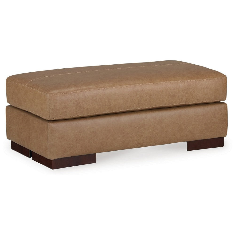 Aida 43 Inch Ottoman, Oversized Attached Cushion, Plush Brown Leather By Casagear Home