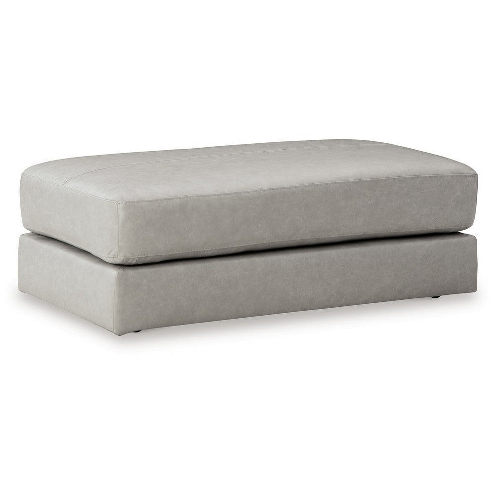 Kaite 44 Inch Ottoman, Plush Top Cushion, Genuine and Faux Leather, Gray By Casagear Home