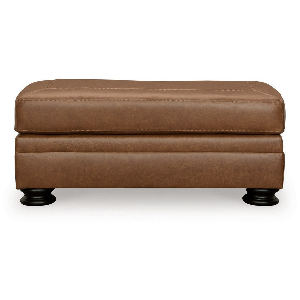 Aida 44 Inch Ottoman Plush Cushion Top Caramel Brown Genuine Leather By Casagear Home BM312058