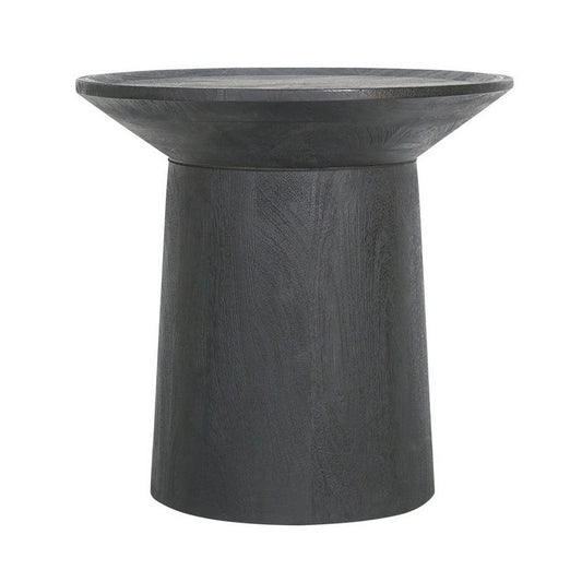 20 Inch Side End Table, Round Mango Wood Top, Cylindrical Base, Black By Casagear Home