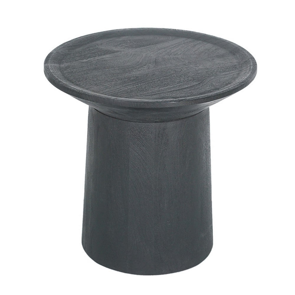 20 Inch Side End Table Round Mango Wood Top Cylindrical Base Black By Casagear Home BM312081