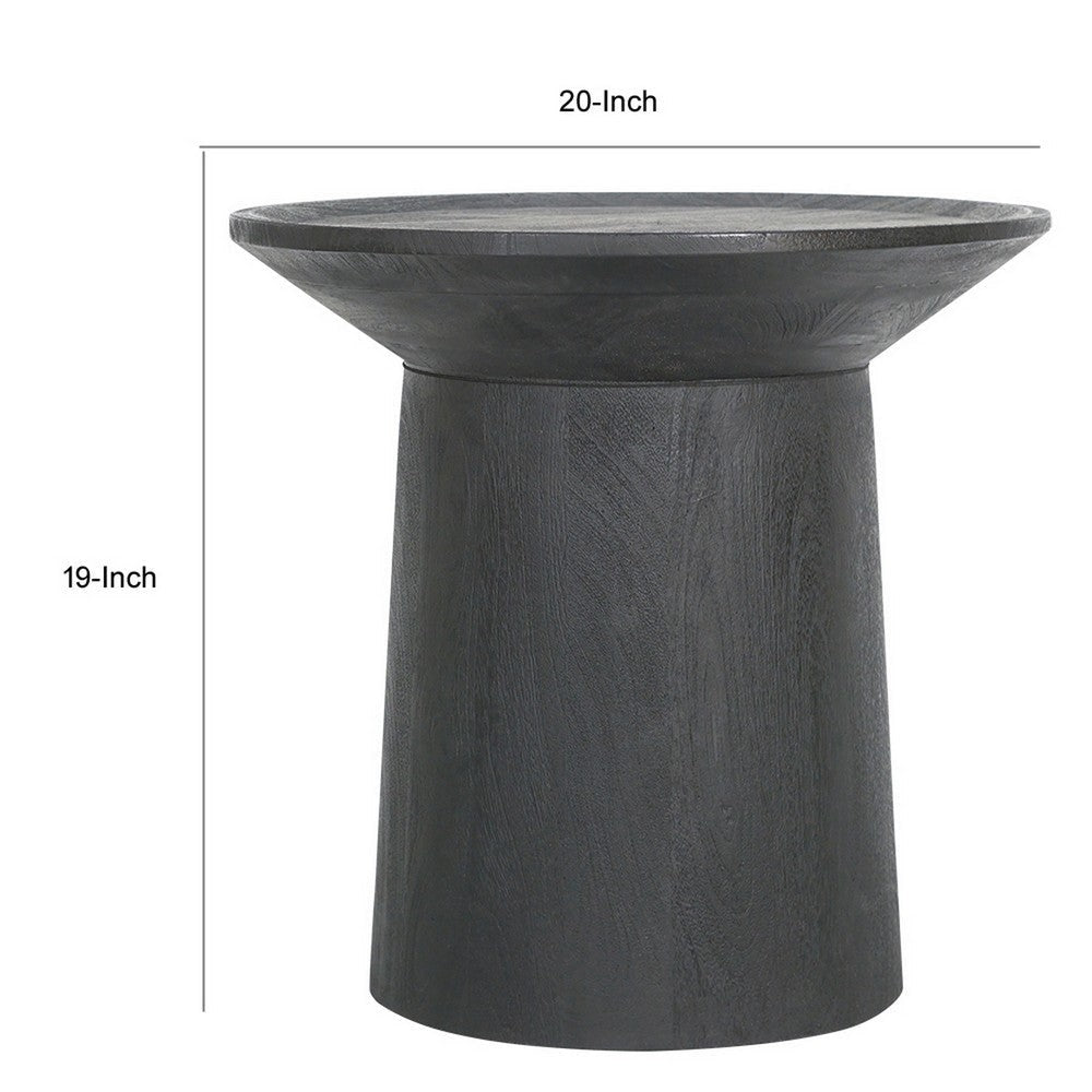 20 Inch Side End Table Round Mango Wood Top Cylindrical Base Black By Casagear Home BM312081