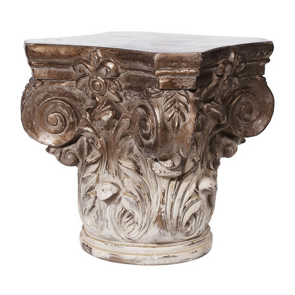 18 Inch Corinthian Cap Pedestal, 2 Tone Gold and White Finished Magnesium By Casagear Home