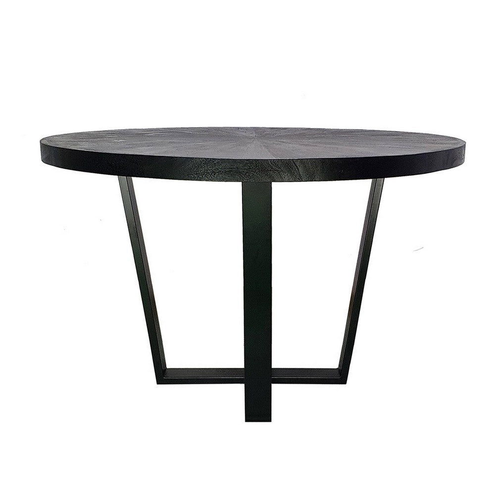 Raj 47 Inch Round Dining Table Cross Legs Design Black Acacia Wood Iron By Casagear Home BM312094