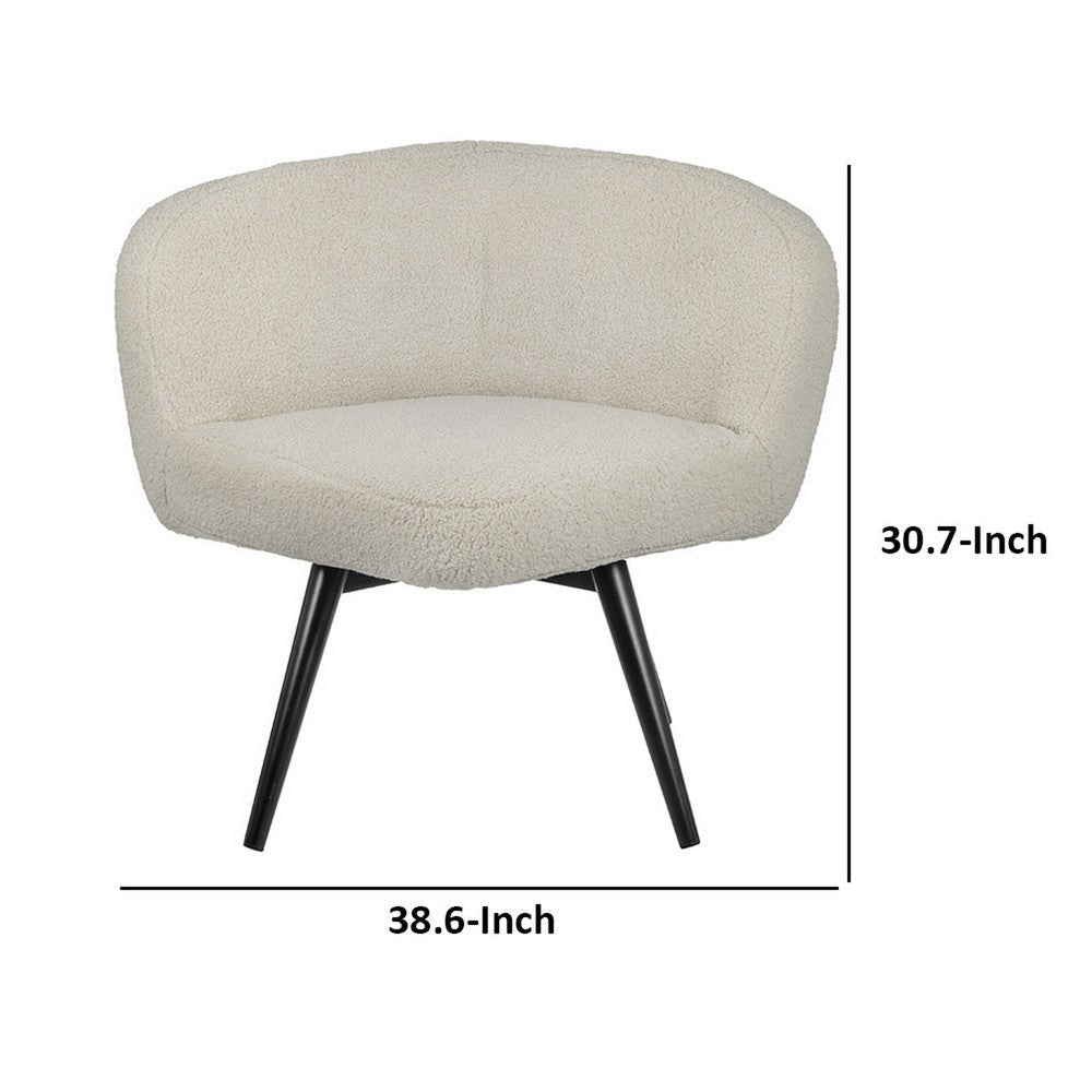 39 Inch Swivel Accent Chair Soft Cream Fabric Upholstery Black Iron Legs By Casagear Home BM312097