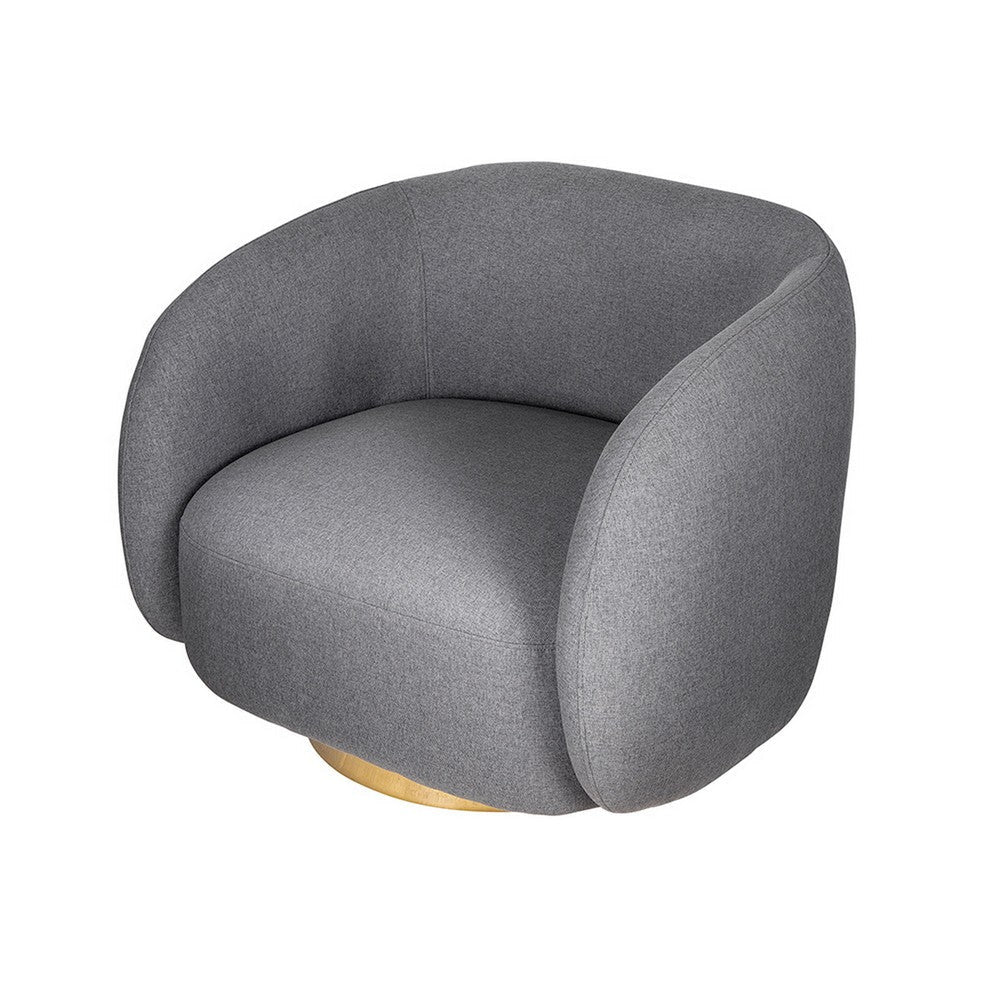 Eros 35 Inch Swivel Accent Chair, Plush Gray Fabric Upholstery, Gold Base By Casagear Home