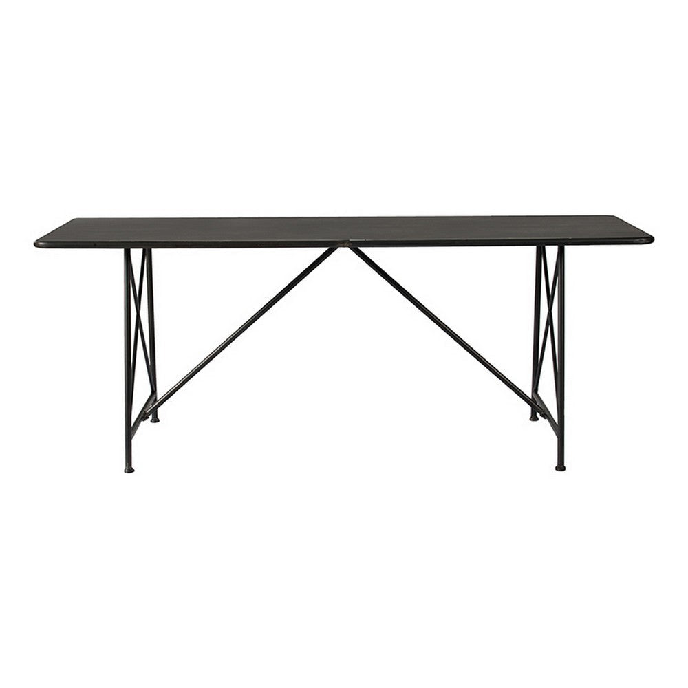 79 Inch Dining Table Black Rectangular Top Sleek X Shaped Iron Legs By Casagear Home BM312109