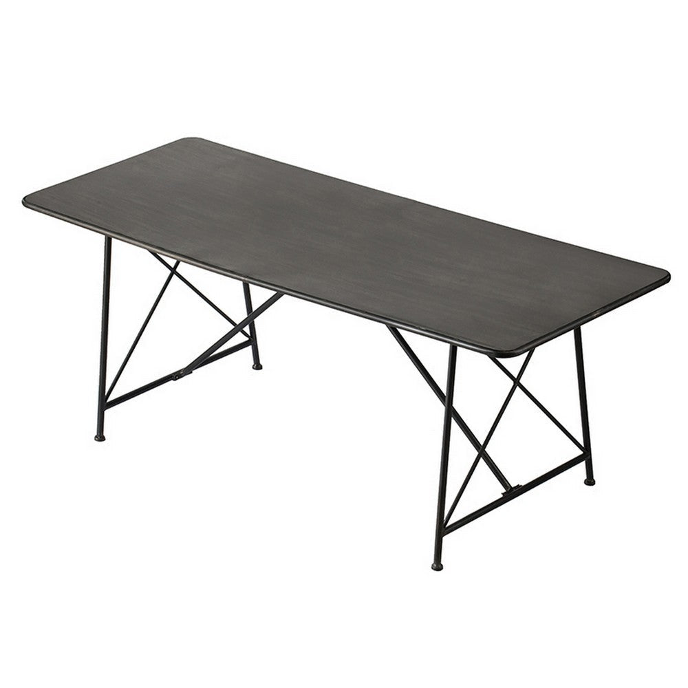 79 Inch Dining Table Black Rectangular Top Sleek X Shaped Iron Legs By Casagear Home BM312109