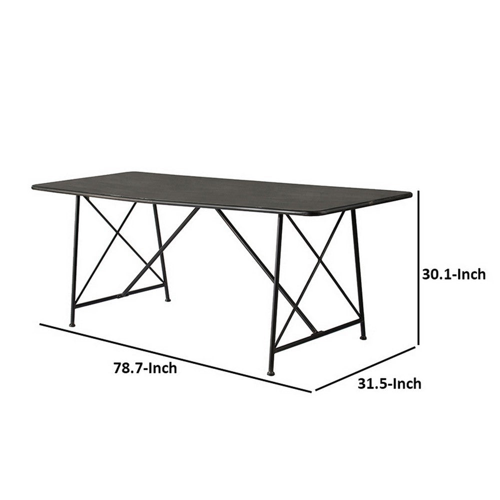 79 Inch Dining Table Black Rectangular Top Sleek X Shaped Iron Legs By Casagear Home BM312109