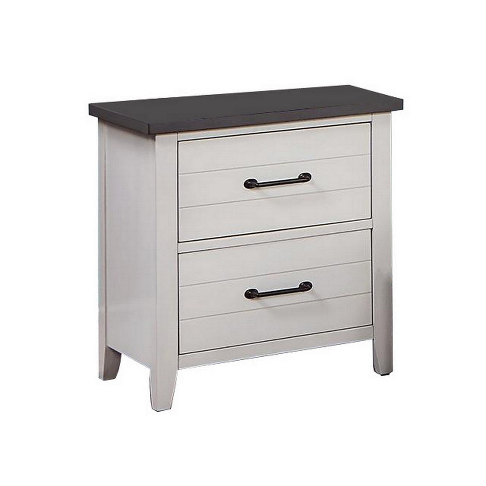 Akira 24 Inch Nightstand, 2 Drawers, White Solid Wood Frame and Gray Top By Casagear Home