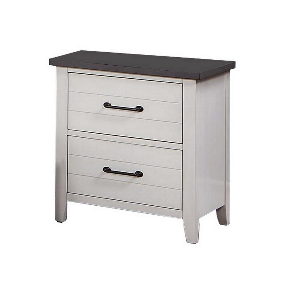 Akira 24 Inch Nightstand 2 Drawers White Solid Wood Frame and Gray Top By Casagear Home BM312115