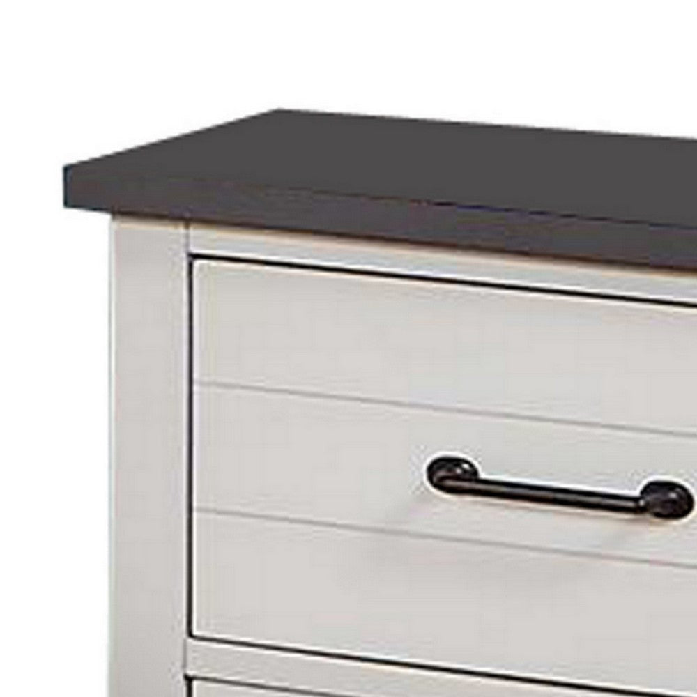 Akira 24 Inch Nightstand 2 Drawers White Solid Wood Frame and Gray Top By Casagear Home BM312115