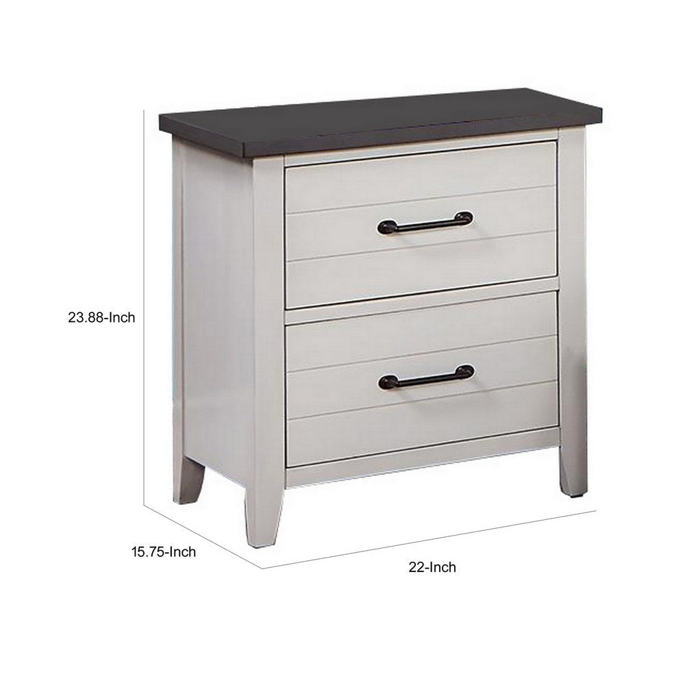 Akira 24 Inch Nightstand 2 Drawers White Solid Wood Frame and Gray Top By Casagear Home BM312115