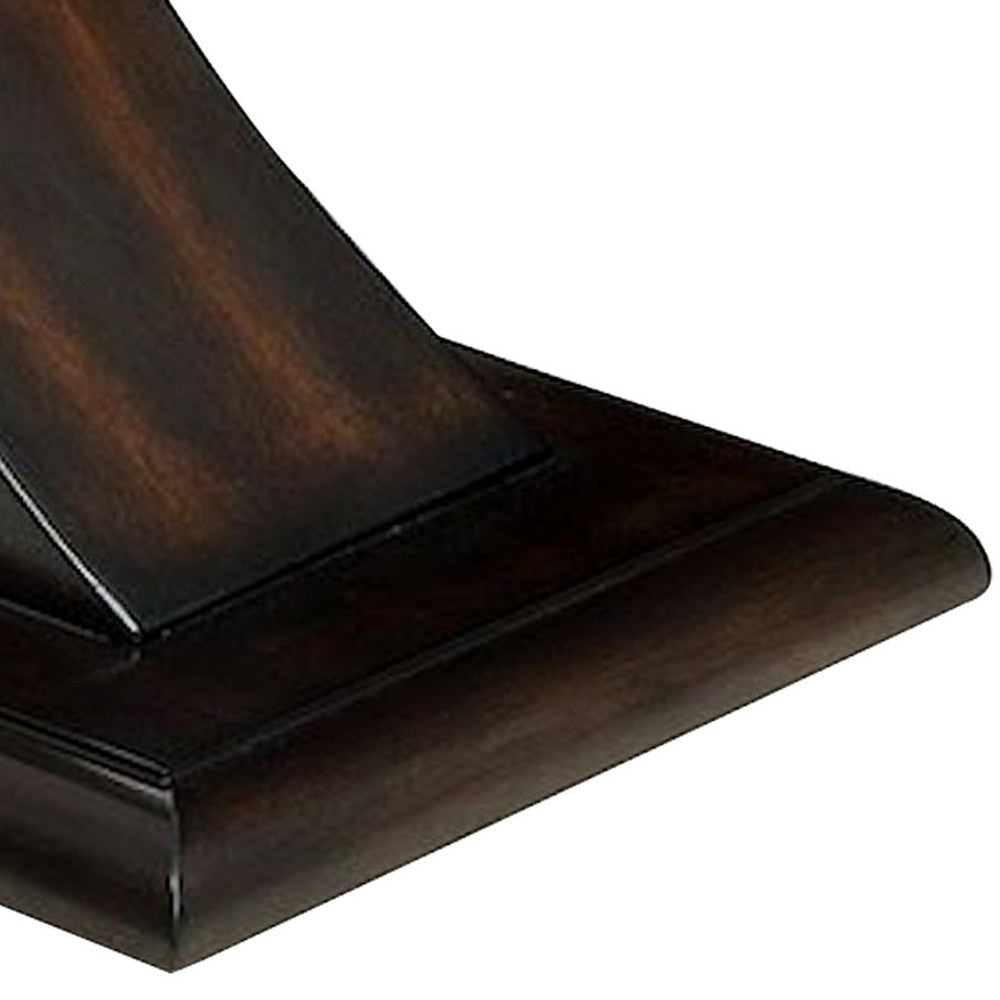 24 Inch Side Table Curved Panel Base Design Glass Dark Brown Wood Finish By Casagear Home BM312122